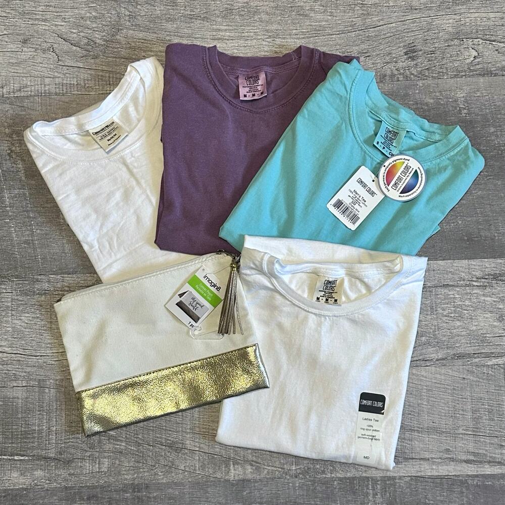 Comfort Colors Blank Apparel T Shirt & Zipper Pouch Bundle Lot S / M Adult Tees